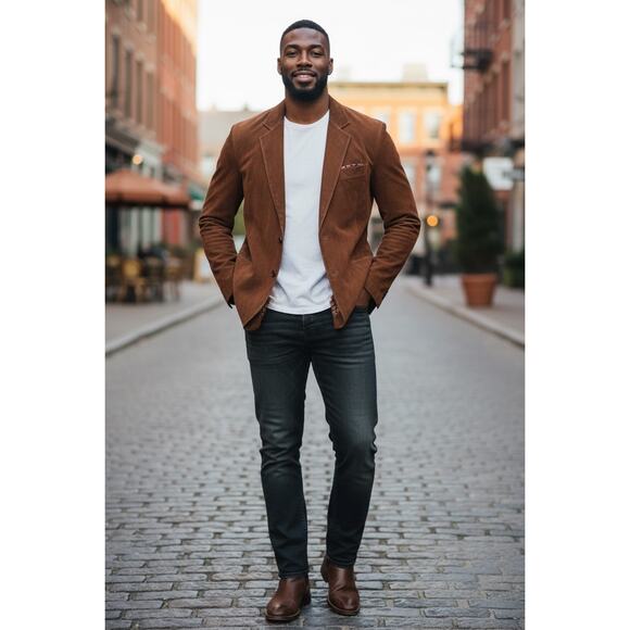 Men’s Italian Suede Leather Blazer Sport Coat Size 42 Tan Brown